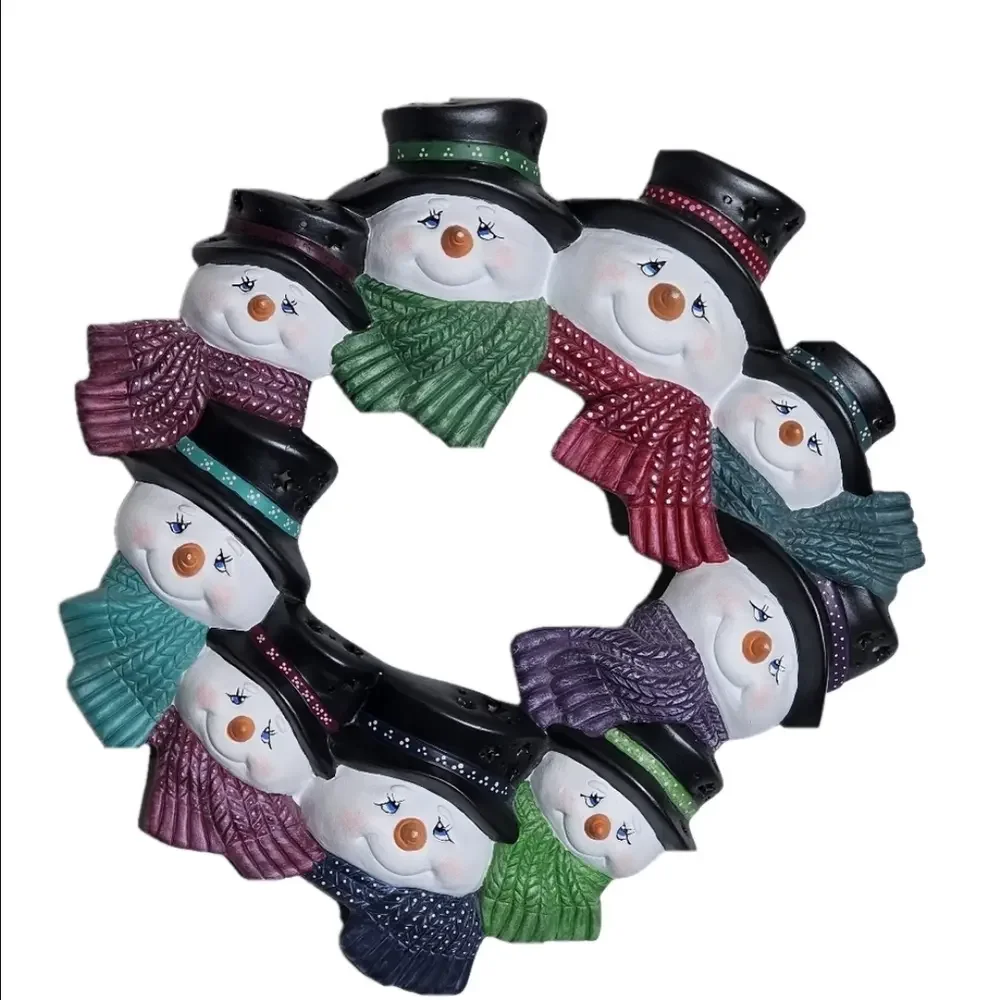 Hand Painted Ceramic Snowman Door Decor/Wreath